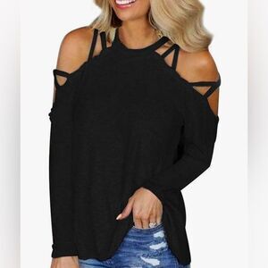 Women’s Top - Off the Shoulder, Strappy, Long Sleeve Shirt - Black - M - NWT